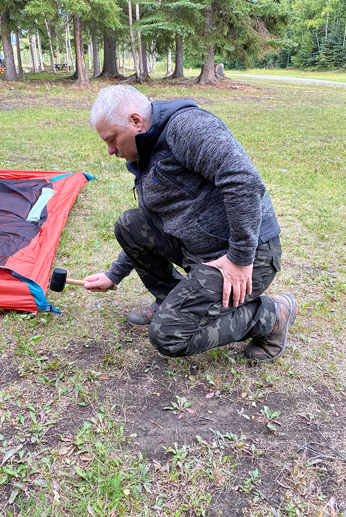 KUHL SILENCR ROGUE KARGO PANT REVIEW: Chris at campground next to the tent.