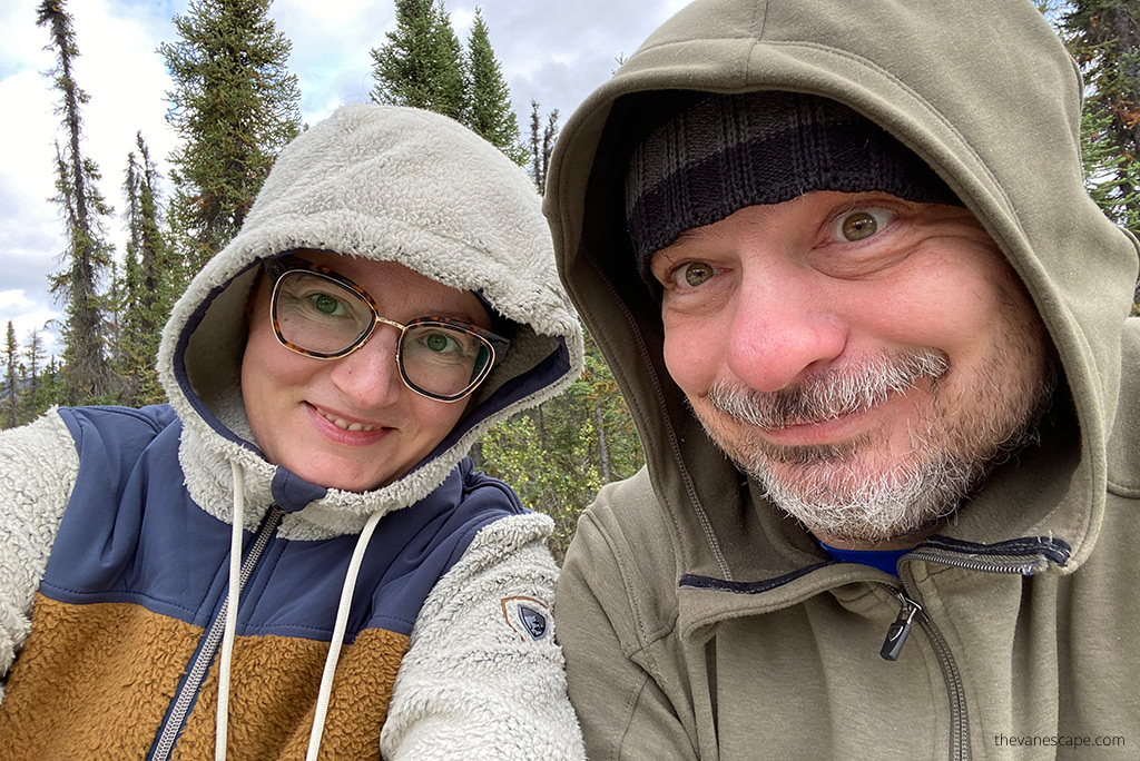 Agnes Stabinska with her partner Chris, owners of The Van Escape blog, in hoodies by Kulh.