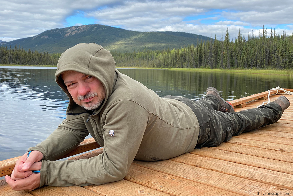 Chris in hoodie in Gates of the Arctic National Park in Alaska.