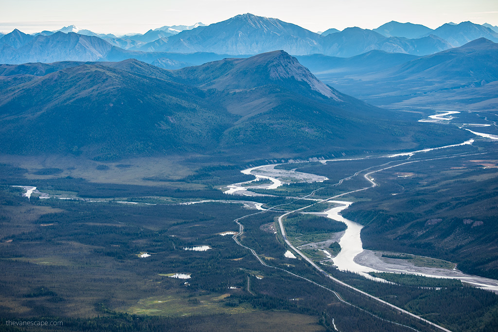 Dalton Highway Alaska scenic view from the plane. 