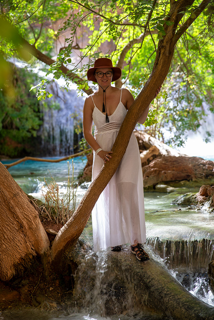 Agnes Stabinska, the author, standing in the water among the trees in Havasu.