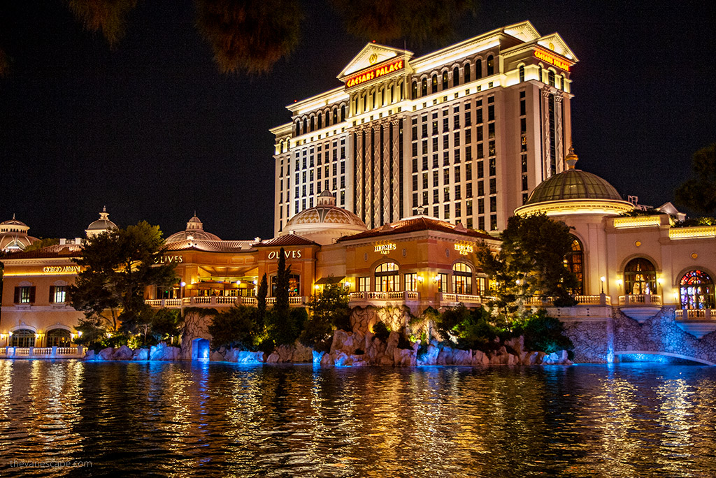 Caesars Palace by night.