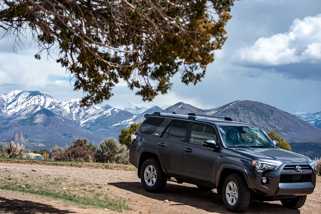 our rented toyota car during road trip in Colorado.