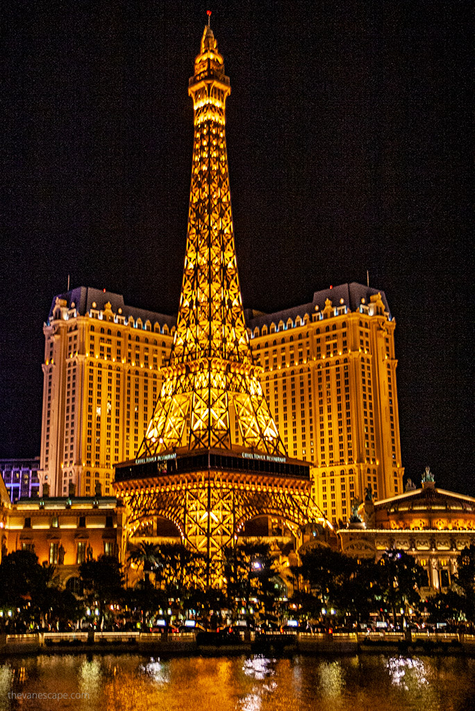 Eiffel Tower  and Paris Hotel by night one of the best Las Vegas Photo Shoot Locations.