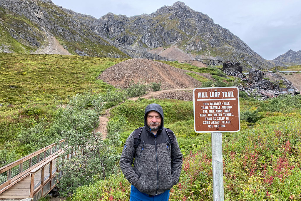 Chris hiking Mill Loop Trail in the Independence Mine