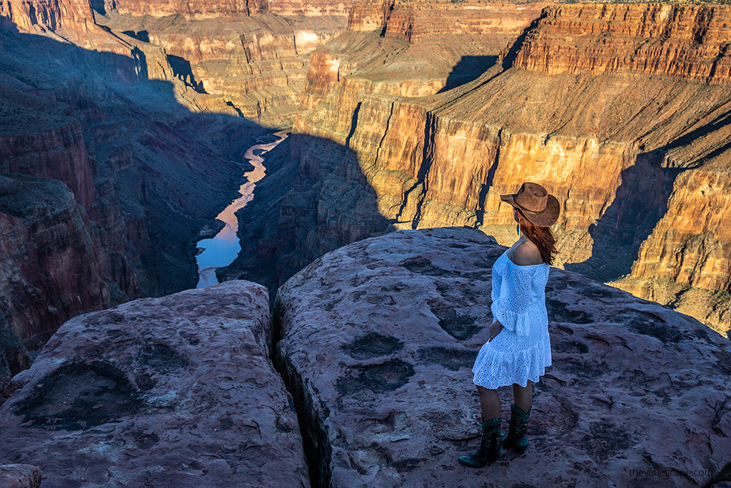 Things to do in Kanab - trip to Toroweap Overlook - Agnes admiring the view.
