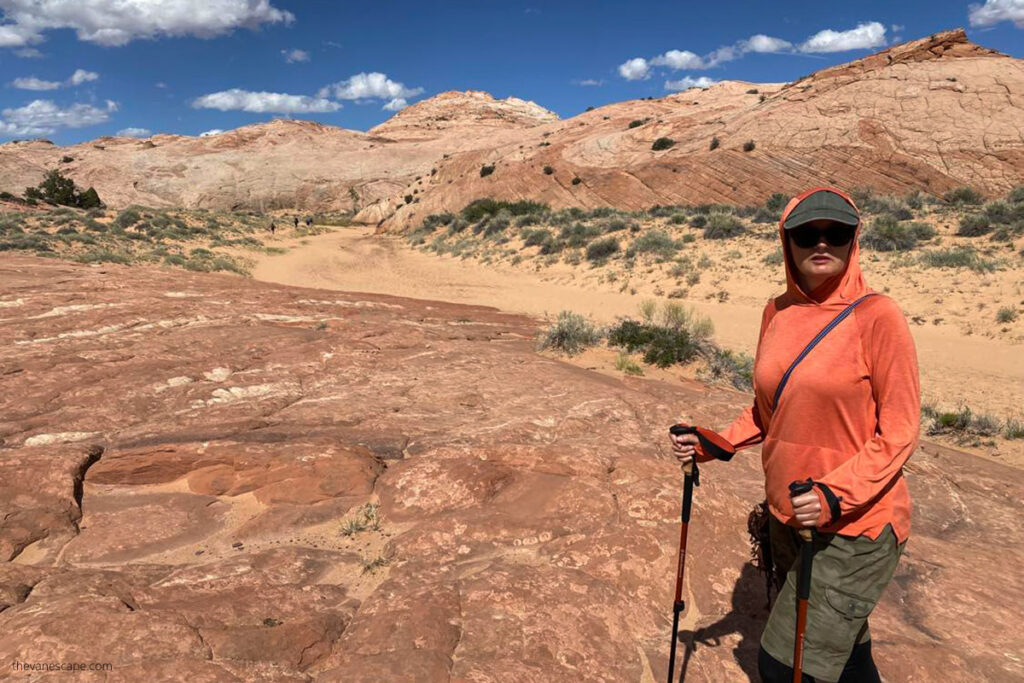 Agnes hiking Zebra Slot Canyon in Utah