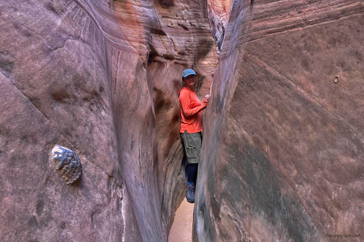 Agnes Stabinska, the author, hiking Zebra Slot Canyon