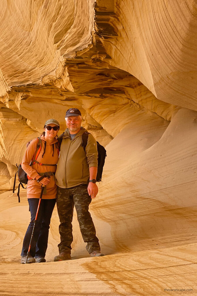 Agnes and Chris in Great Chamber in Kanab, one of the best tour in Kanab.