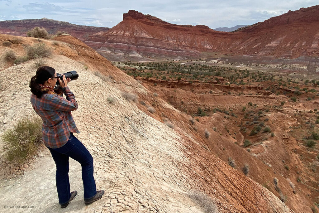 Agnes photographing Paria Townsite in Utah