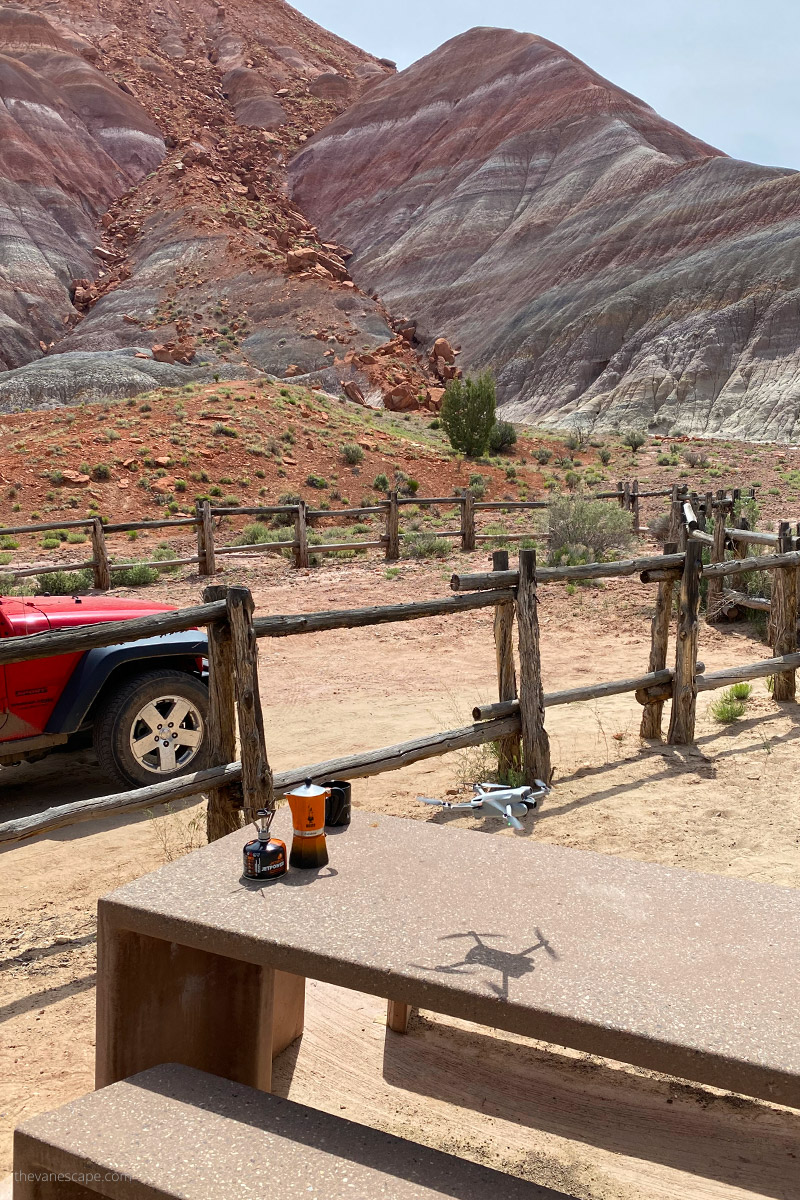 we are using our dron in Utah scenery at the campsite.
