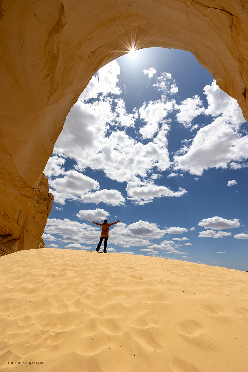 Agnes in Great Chamber - huge sandstone alcove.