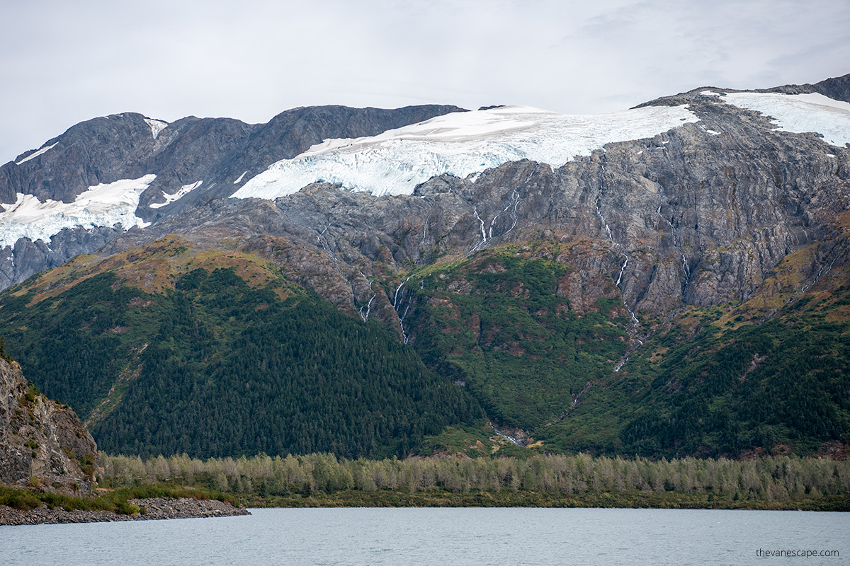 scenic views of glaciers on the way from Anchorage to Seward