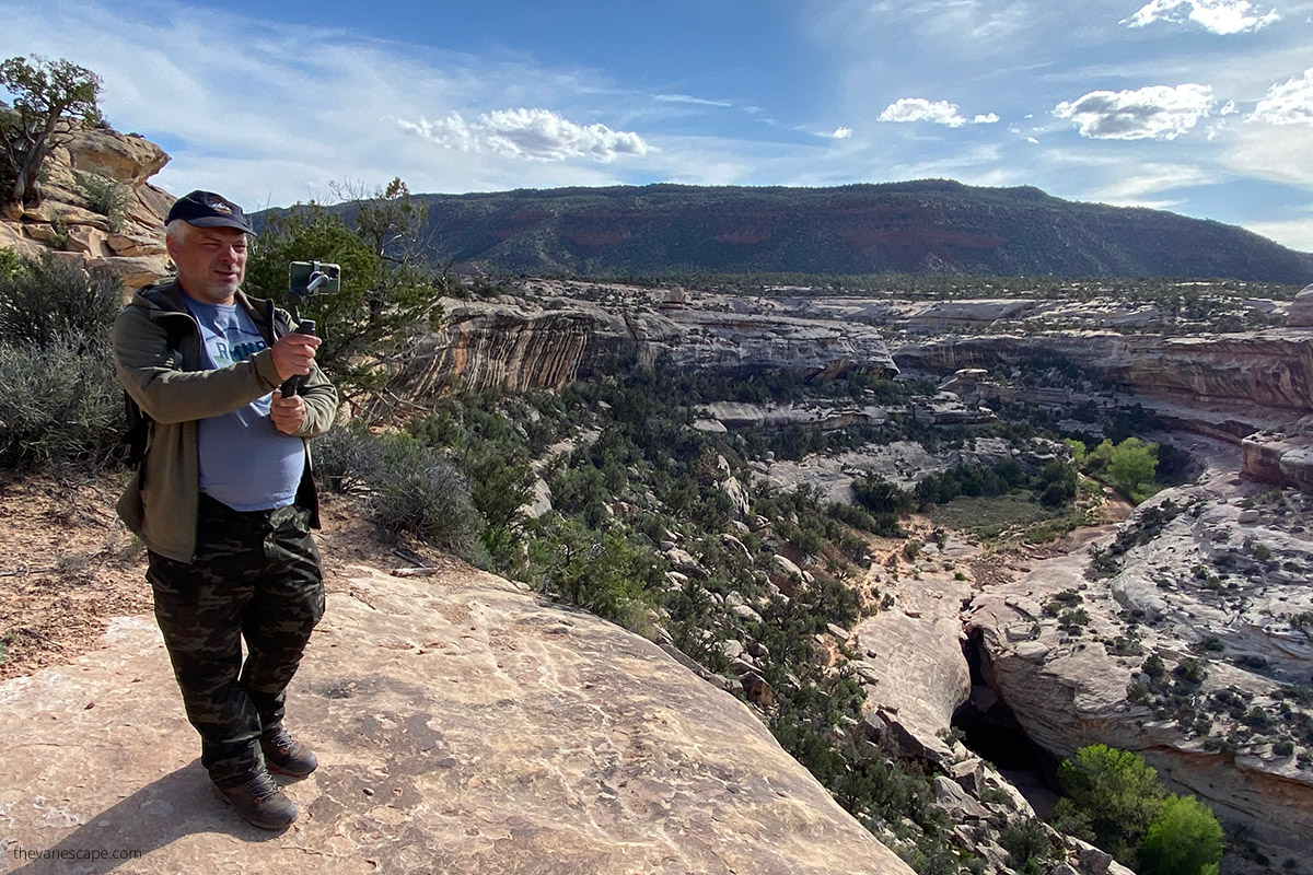  Chris photographing Natural Bridges National Monument with DIJ Osmo Mobile 6 