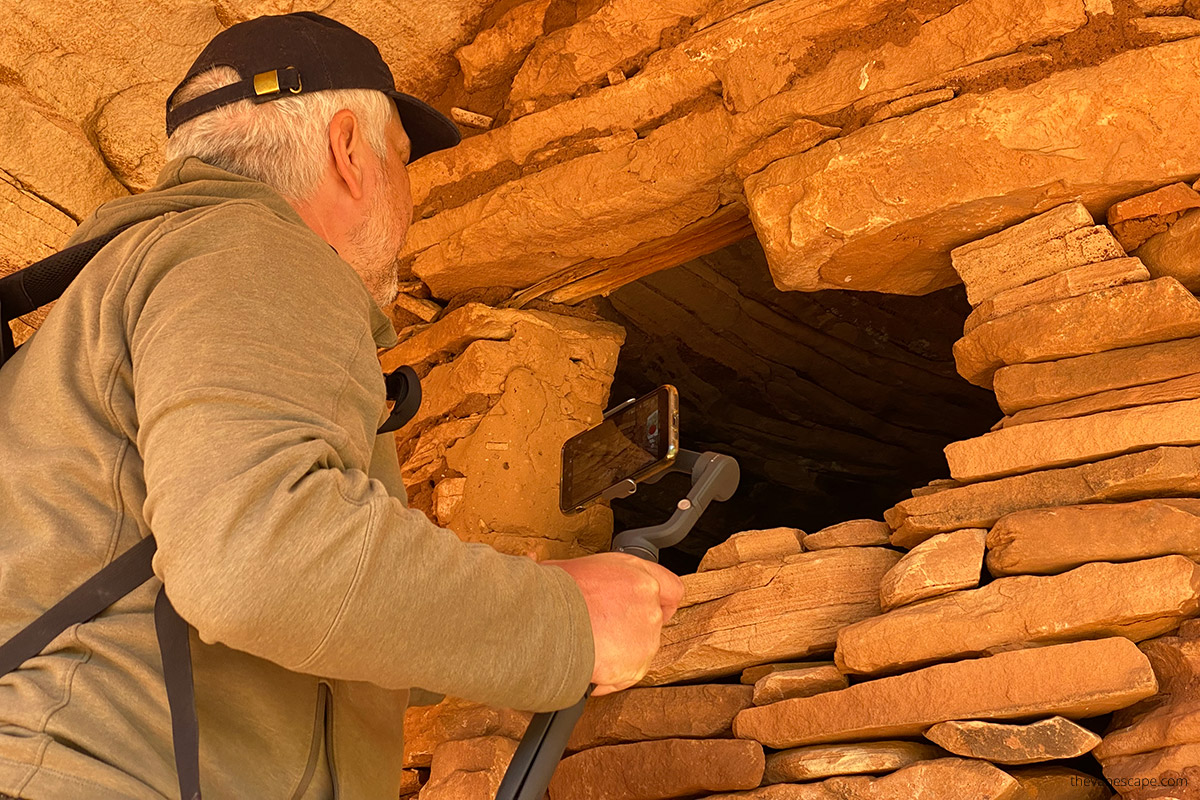 Chris makes a short video using the gimbal DJI Osmo Mobile 6  at Bears Ears National Monument in Utah.