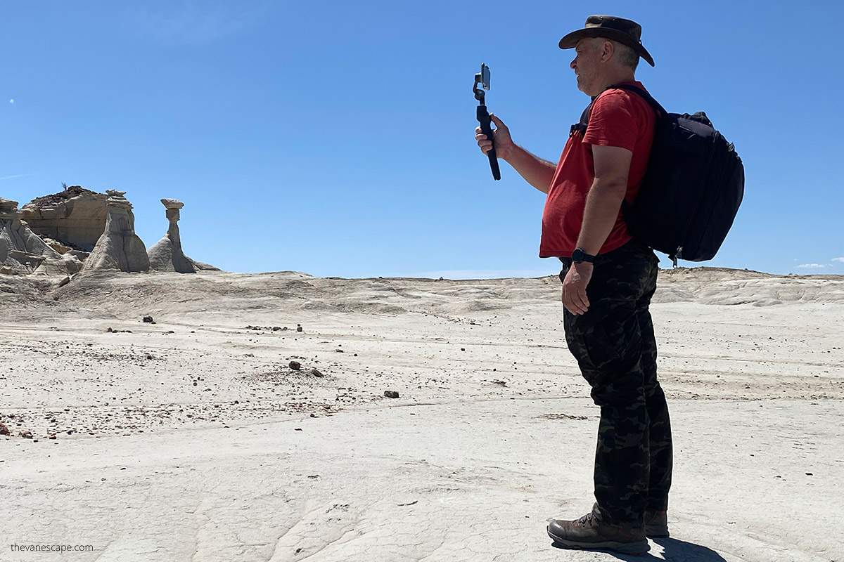 Chris using gimbal stabilizer in New Mexico