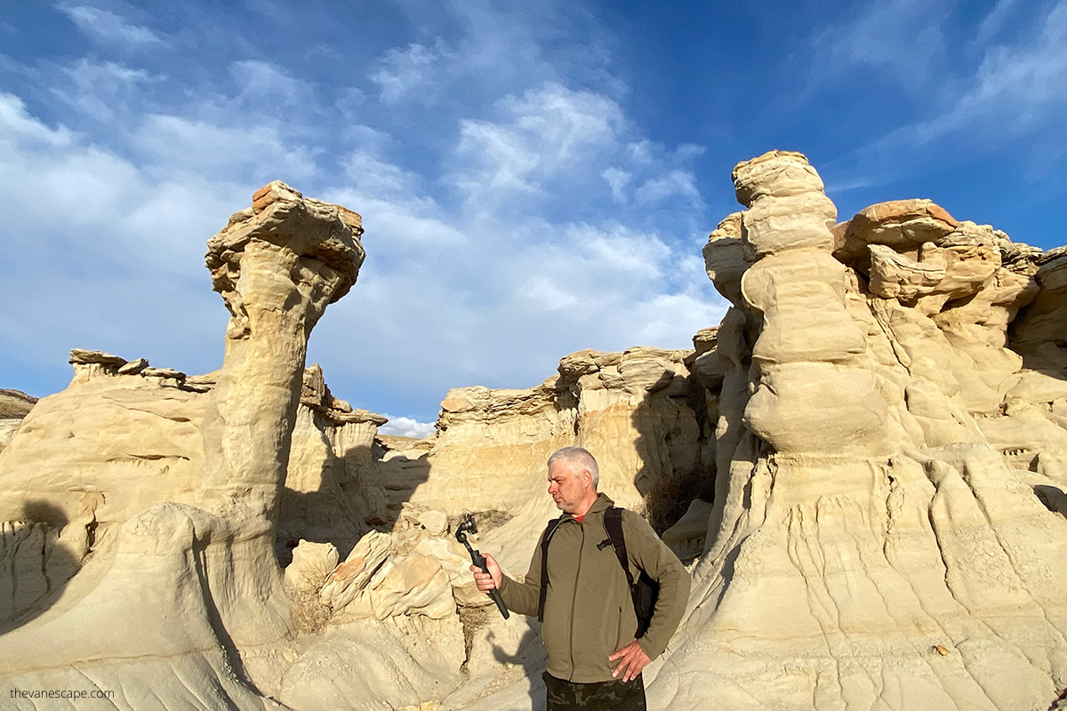Chris filming rock formations in New Mexico