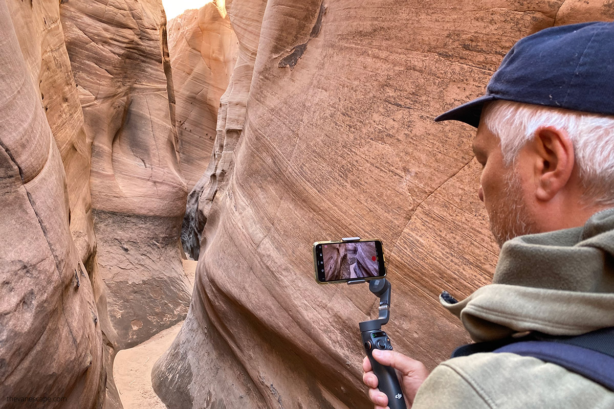 DJI Osmo Mobile 6 Review - Chris Labanowski, co-funder of The Van Escape blog, is filming Zebra Slot Canyon with this device