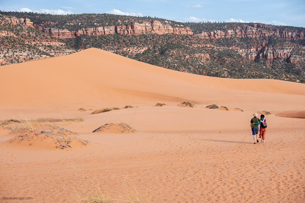 walking in Coral Pink Sand Dunes State Park in Kanab Utah