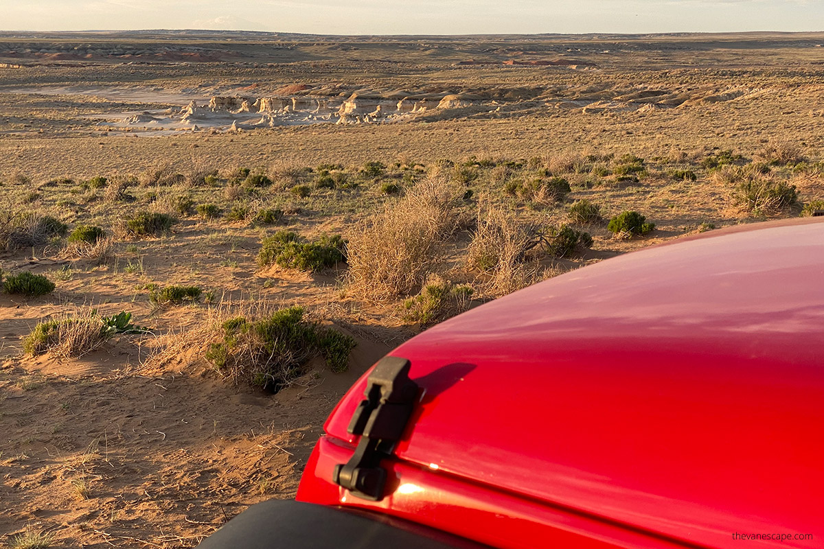 our red jeep on desert