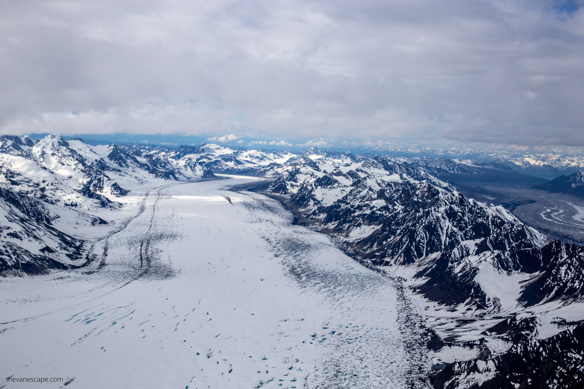 glacier view from scenic flight over Denali