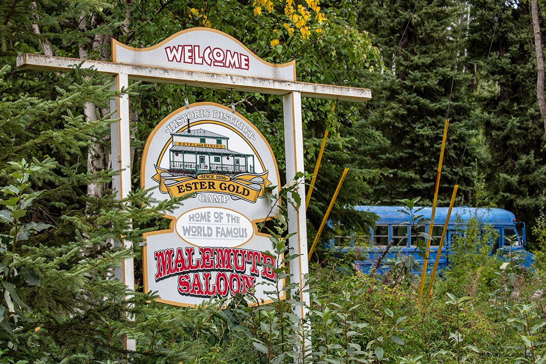 welcome sign to Ester Gold Camp Alaska