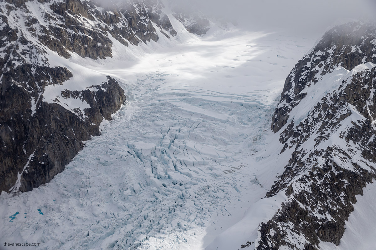 glaciers in Denali during scenic flight