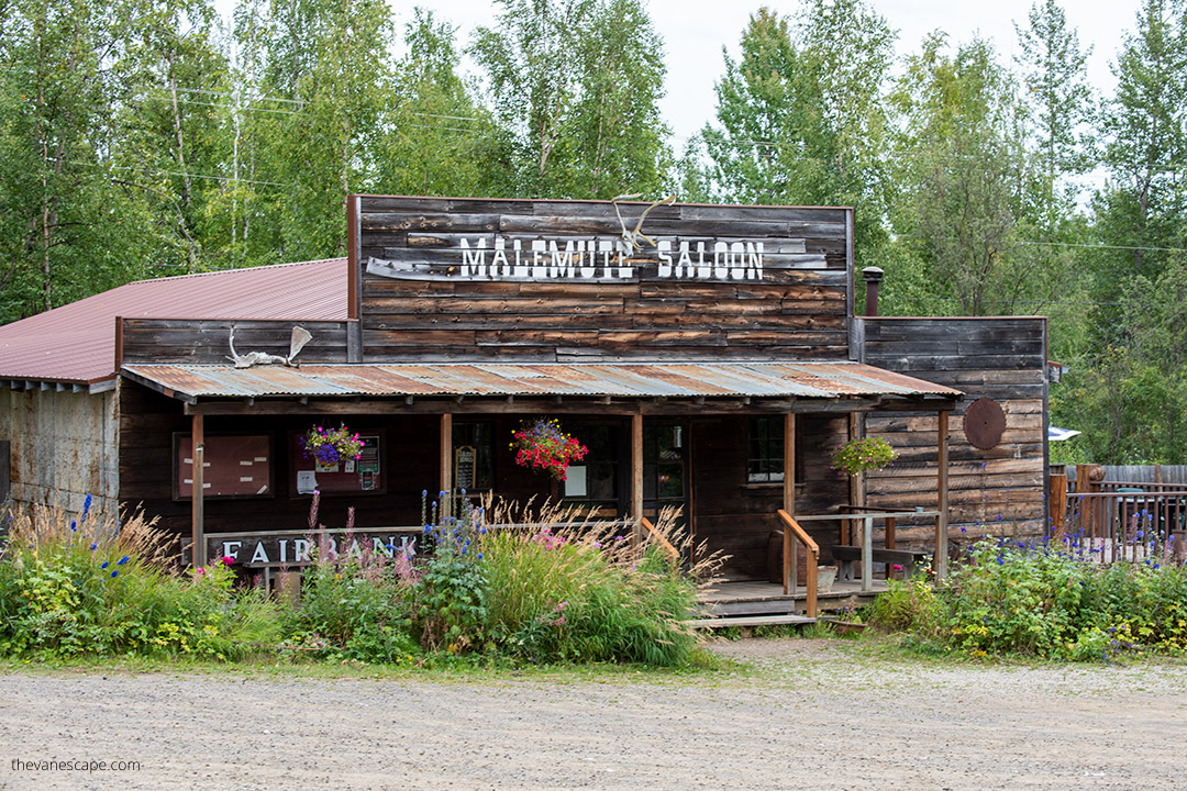 Historic building of Malemute Saloon in Ester Alaska