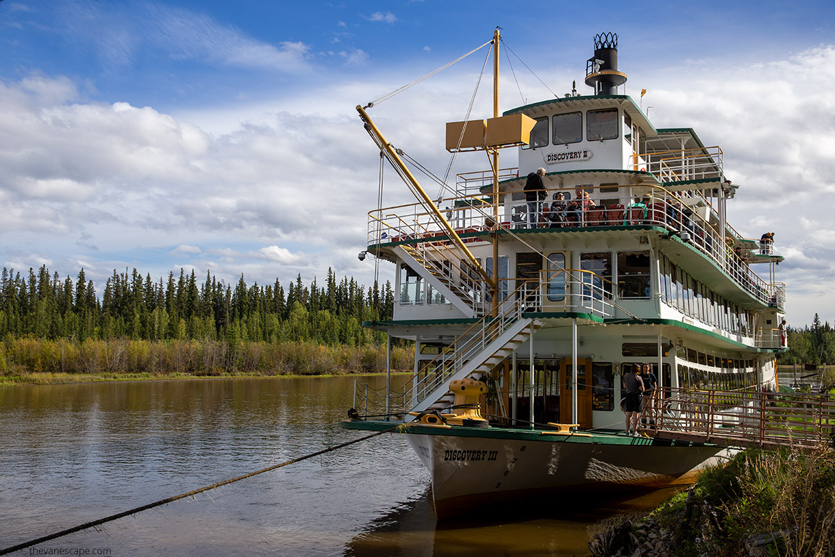 one of the best things to do in Fairbanks is taking this Riverboat Discovery Cruise on Chena river scenery