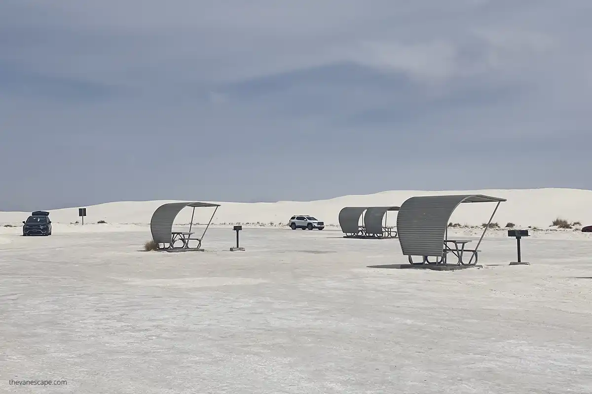 Picnic shelters along Dunes Drive.