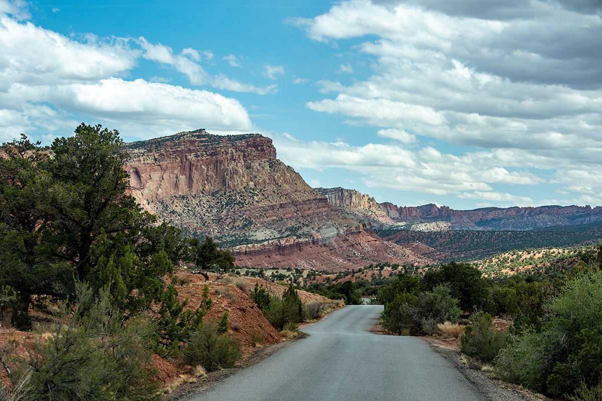 scenic drive in Capitol Reef with colorful Waterpocket Fold along the way.