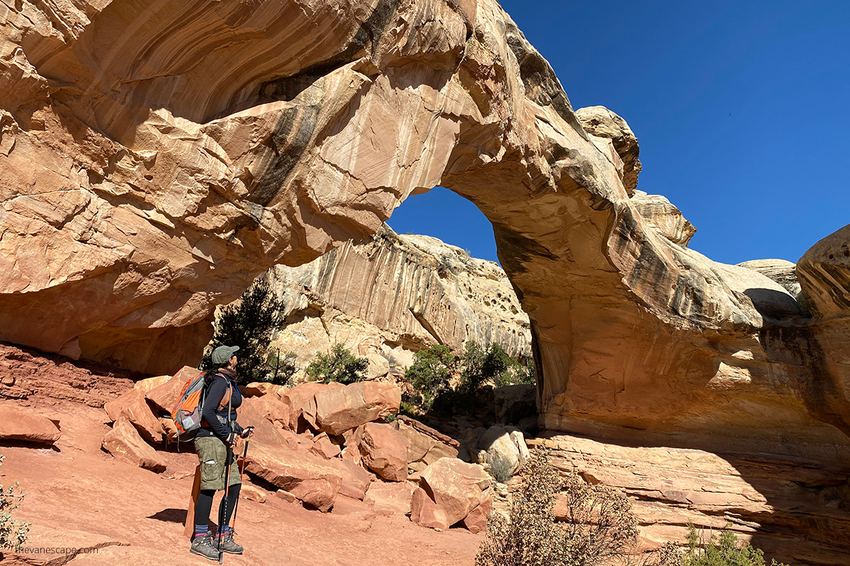 Agnes Stabinska, the author, is hiking to Hickman Bridge - one of the best things to do in Capitol Reef National Park. 