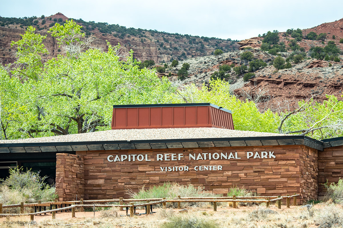 building of the capitol reef national park visitor center.