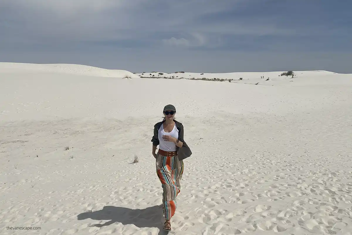 Agnes enjoys hiking in White Sands-one of the top things to do in the park.