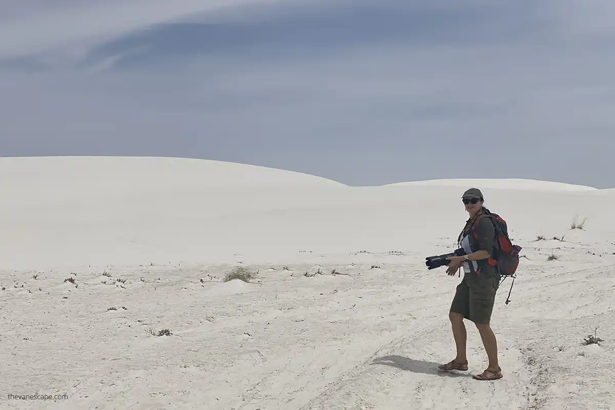 Agnes during hike in White Sands National Park.