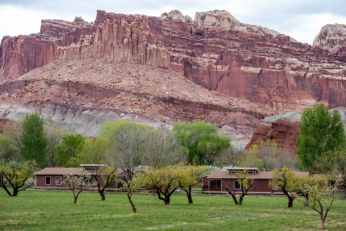 Scenic Fruita, with wooden houses, fruit orchards, and walls of Capitol Reef in the backdrop, is one of the best outdoor towns in Southern Utah.