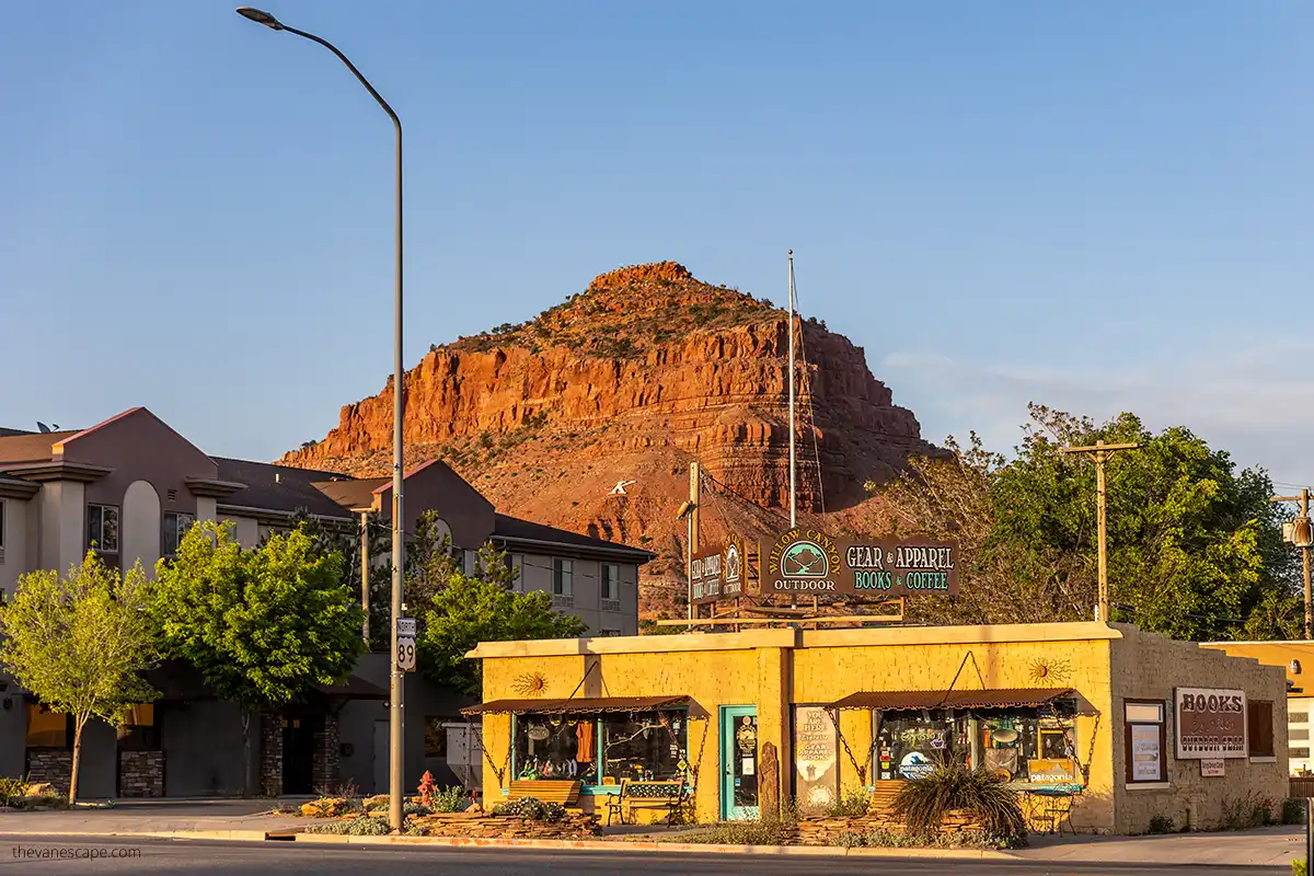 Books store in Kanab which is one of the best towns in Southern Utah. In the backdrop is a huge mountain with the letter K symbolizing Kanab.