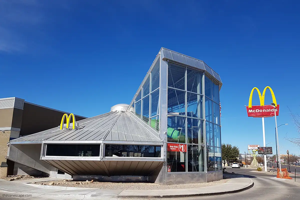  UFO-shaped McDonald's in Roswell New Mexico - one of the most popular attractions in the city for families.