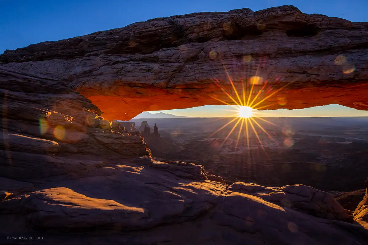 Scenic sunrise in Canyonlands National Park accesible from Moab, which is the closest town to this Utah national  park.