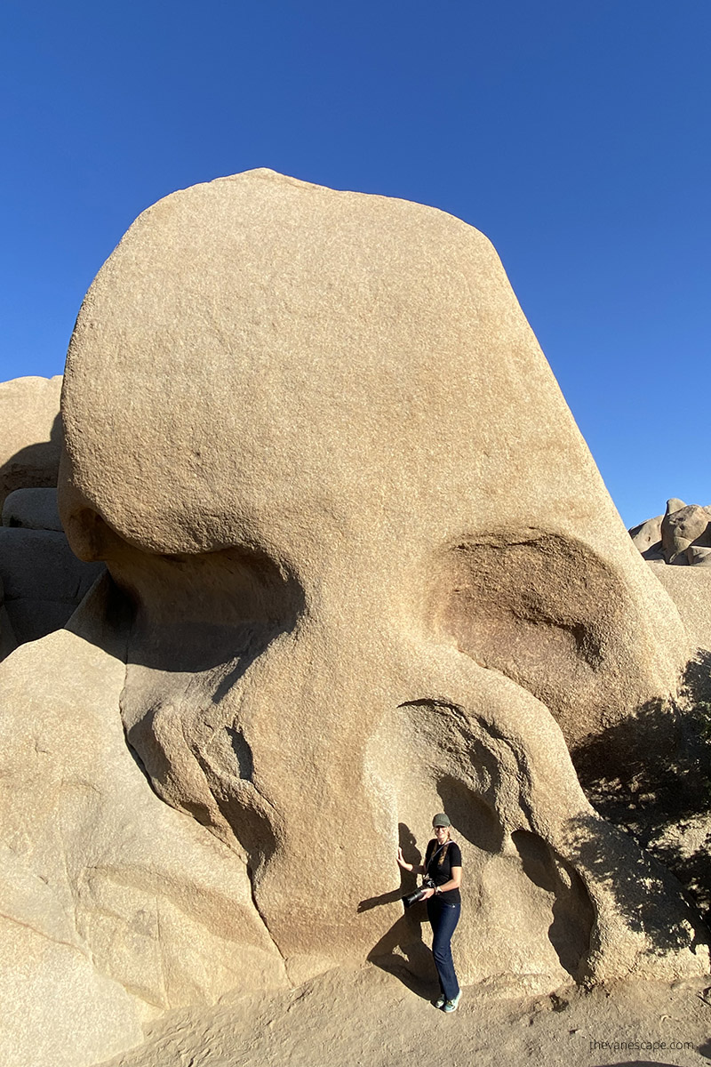 Agnes Stabinska, the author, next to Skull Rock - one of the best attractions in Joshua Tree National Park.