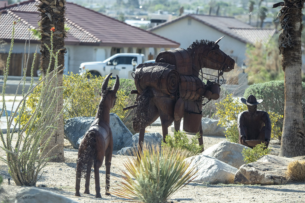 Sculptures along the road in Joshua tree Town.